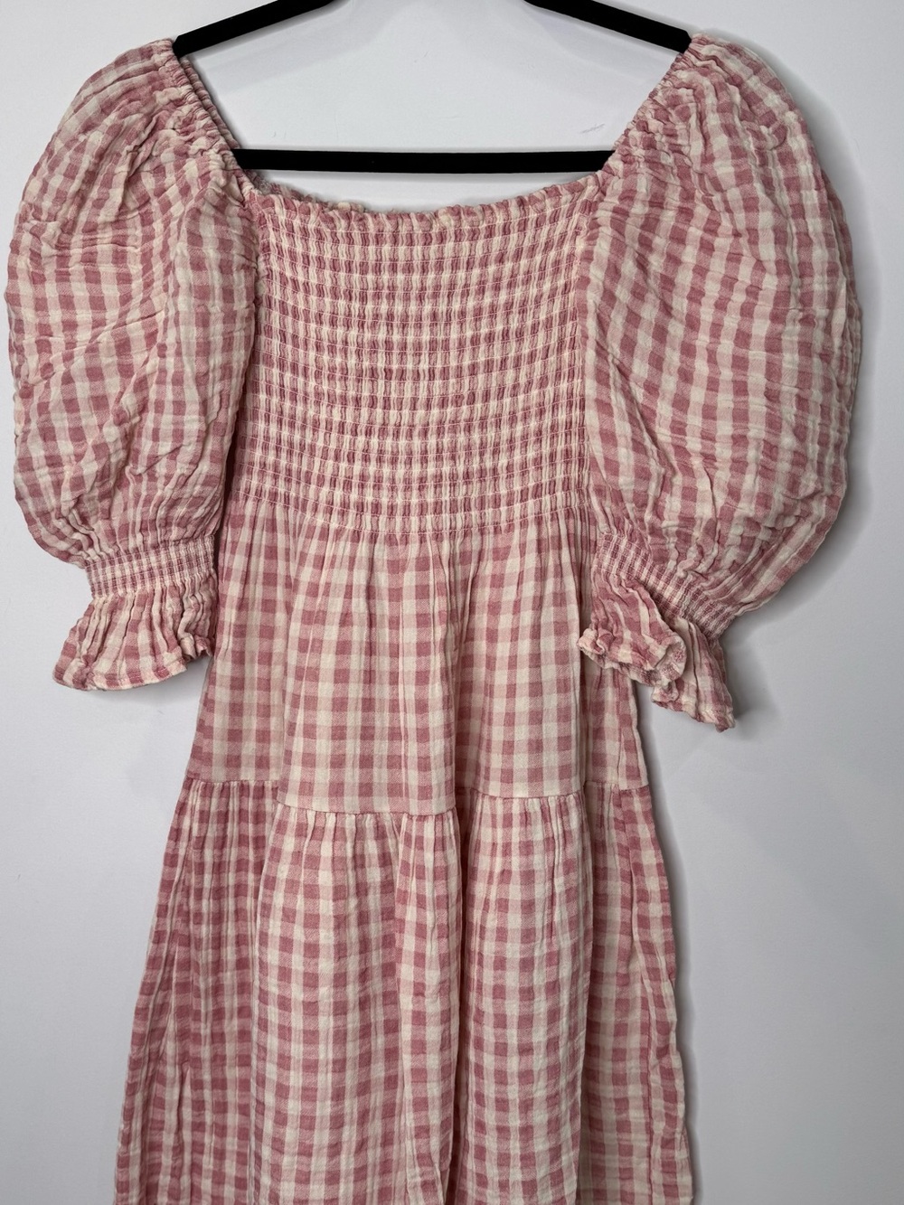 Nothing fits but Kiko Smocked Puff-Sleeve Gingham Maxi Dress Pink sz small - Picture 5 of 9